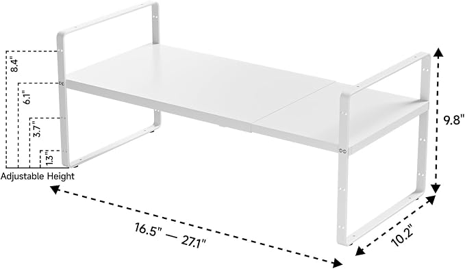 2Pack 16.5-27''L Expandable Stackable Cabinet Shelves, White | 10.2"W x 9.6"H, Adjustable Spice Rack, For Kitchen, Countertop, Pantry and Cupboard - Image 2