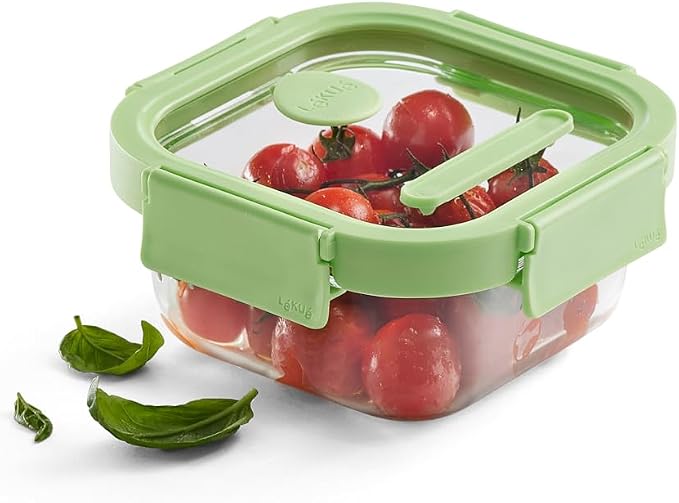 Lékué Square Glass Food Container with Airtight Lid & Steam Valve - 27oz - Borosilicate Glass & 100% Platinum Silicone Lidded Dish for Storage and Cooking - Microwave, Freezer & Dishwasher Safe - Image 2