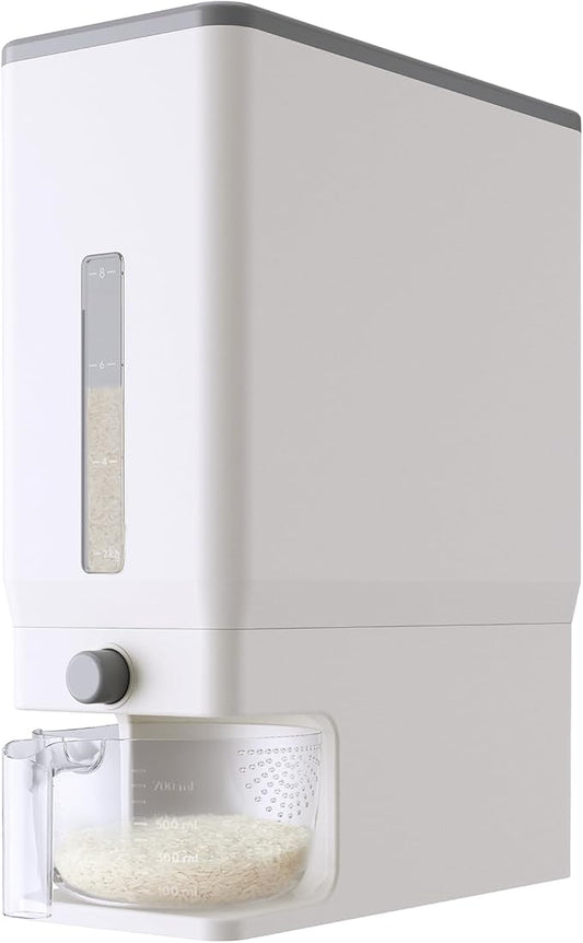 Lifewit Rice Dispenser 25 Lbs, Airtight Storage with Measuring Cup, White | BPA-Free 11.3kg Capacity Storage Container for Beans, Corn & Other Small Grains, One-Press Dispensing Bin for Kitchen Pantry by Lifewit