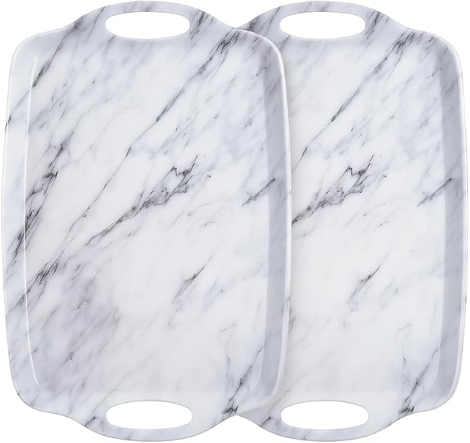 TP Melamine Serving Trays with Handles, 19" x 12", Set of 2, White Marble | Large Rectangular Trays, Serving platters, Turkey and Party Serving, Lightweight, Break-resistant - Image 7