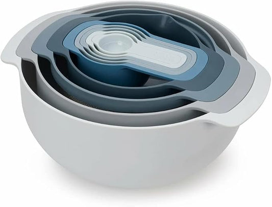 Joseph Joseph Nest 9 Piece Compact Food Preparation Set with Mixing Bowls, Measuring cups, Sieve and Colander, Space Saving, Blue by Unknown