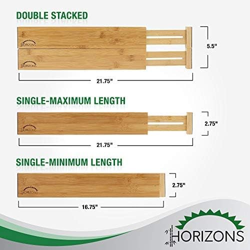Bamboo Drawer Dividers (Set of 6) - Kitchen Drawer Organizers - Spring Adjustable, Expandable & Stackable Deep Drawers Organizer - Best for Kitchen Utensils, Silverware, Desk, Clothes Dresser Divider - Image 2