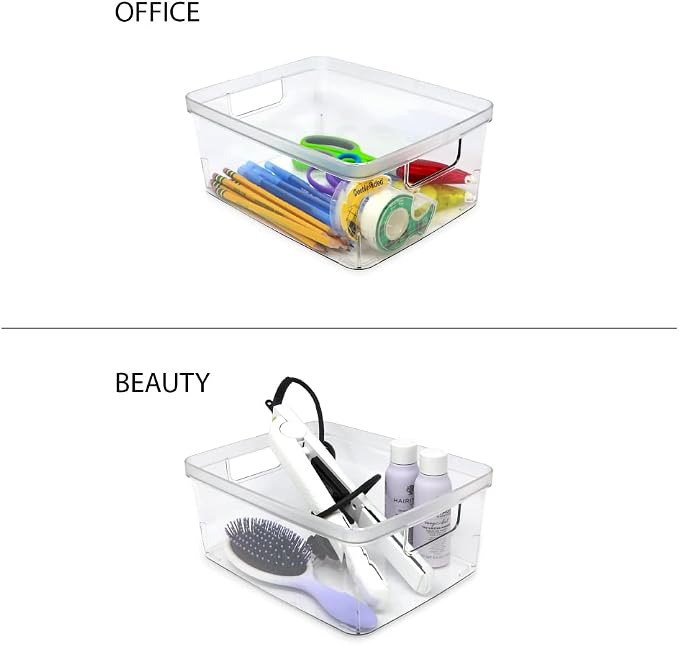Isaac Jacobs 3-Pack Medium Clear Storage Bins (8” L x 10” W x 4.25” H) | Cutout Handles, Plastic Organizer for Home, Office, Kitchen, Fridge/Freezer, Bathroom, BPA Free, Food Safe (3-Pack, Medium) - Image 4