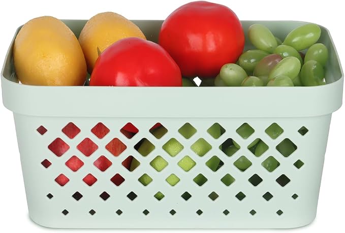 Glad Plastic Baskets for Organizing, Set of 6 | Pantry Storage for Under Counter, Linen Closet, and Bathroom | Nesting Shelf Bins with Handles, 1 Gallon, Sage - Image 4