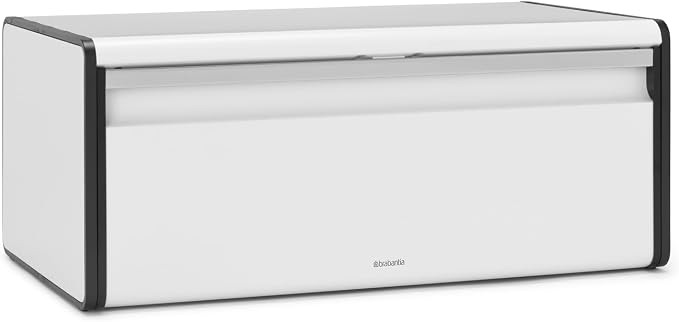 Brabantia Rectangular Fall Front Bread Box | White | Large Metal Front Opening Bread Store for Kitchen Countertop | Flat Top for Extra Storage, Magnet Closing Lid | Fits 2 Loaves - Image 2