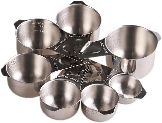 Measuring Cups Set 7, 18/8 Stainless Steel Measuring Cups for Kitchen & Baking, Metric & US Measure Cups for Dry and Liquid, Metal Measuring Tools with 1/8, 1/4, 1/3, 2/3, 3/4 Measure Cups by zoyizi