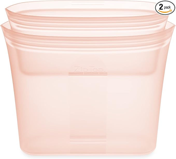 Zip Top Reusable Food Storage Bags | 2 Bag Set [Peach] | Silicone Meal Prep Container | Microwave, Dishwasher and Freezer Safe | Made in the USA by ZipTop