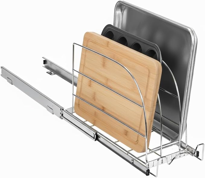Pull Out Organizer for Bakeware, Cutting Board and Trays, 8.5"W x 21"D | Stores Cutting Board and Trays, Adjustable Dividers, Heavy Duty, Lifetime Limited Warranty - For Narrow Cabinet Spaces - Image 5
