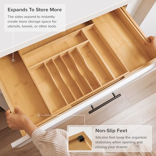 Silverware & Utensil Organizer Bundle, 18-33in & 16-28in | Includes two organizers, expandable 18-33 in; 16-28 in, food-safe bamboo, fits most drawers - Image 4