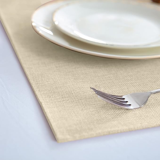 Cloth Placemats Set of 8, Linen Type Fabric Placemats Machine Washable Heat Resistant Placemats Wrinkle Free Thick Polyester Kitchen Place Mats for Dining Table (Beige) - Image 2