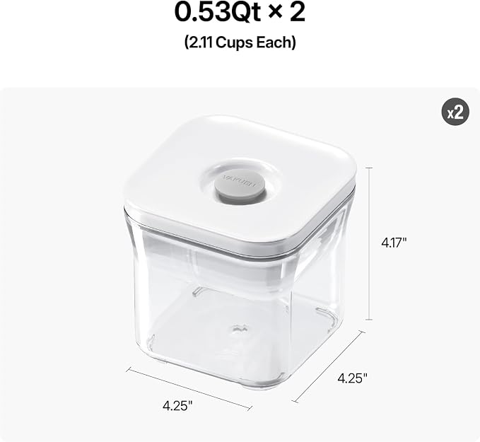 VAKUEN Premium Airtight Food Storage Containers, 2PC-SET(0.53qt), Smart One-Click Seal Lid, Patented Double Silicone Lining, 100% Leak Proof, BPA-FREE, Dishwasher, Freezer & Microwave Safe - Image 2