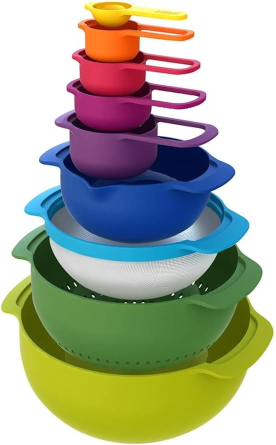 Joseph Joseph Nest 9 Plus, 9 Piece Compact Food Preparation Set with Mixing Bowls, Measuring cups, Sieve and Colander, MultiColor - Image 2