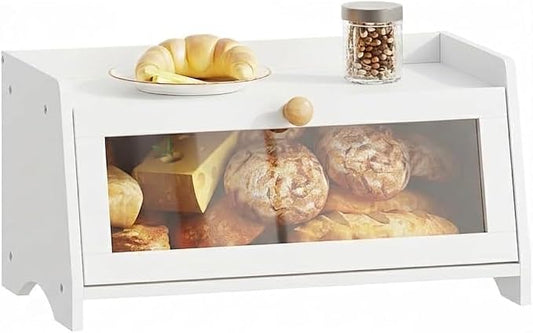 BAMBANG Bread Box for Kitchen Countertop, Bamboo Bread Box for Homemade Bread, Wooden Farmhouse Bread Storage Container, Large Breadbox Bread Bin Organizer for Counter Cabinet Pantry, White by BAMBANG