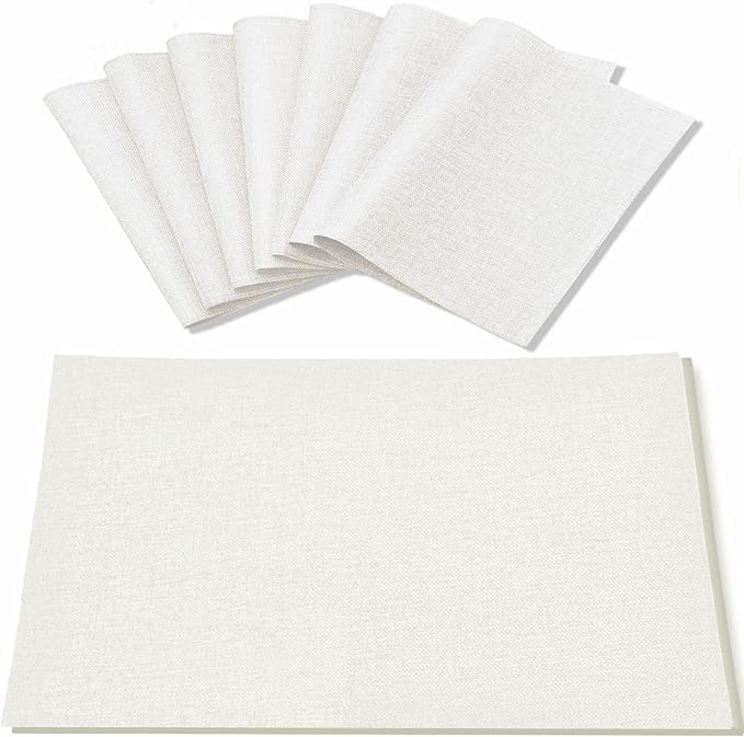 Cloth Placemats Set of 12, Linen Type Fabric Placemats Machine Washable Heat Resistant Placemats Wrinkle Free Thick Polyester Kitchen Place Mats for Dining Table (White) by Rinpon