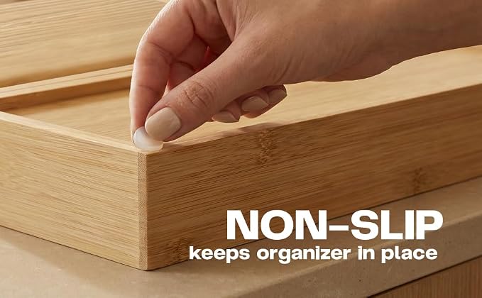 Expandable Bamboo Silverware Drawer Organizer, Utensil Holder Tray | 6 Compartments, 3 Movable Dividers, Fits 11.9-20.8 in Wide, Non-Slip Base, Cutlery & Flatware Caddy for Kitchen, Bath, Office - Image 7