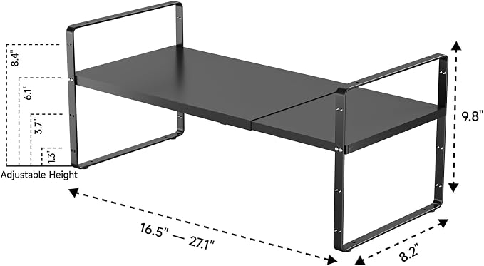 2Pack 16.5-27''L Expandable Cabinet Countertop Shelf Organizer, Black | 8"W x 9.6"H, Stackable Metal Shelves, Storage Spice Rack, For Pantry and Cupboard, Kitchen Organizers and Storage - Image 2