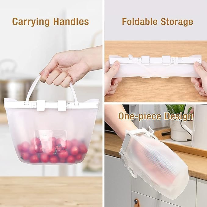 Reusable Food Storage Silicone Bags Leakproof Airtight SnapBag Pouch Stand-Up Flat Bottom Reuse Ziplock Freezer Bag, Dishwasher Safe Bags Reusable Sous Vide - Image 2