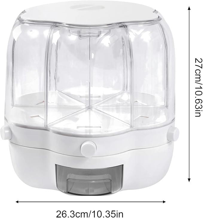 360° Rotating Grain Dispenser With 6 Grids, 13.2lbs Large Capacity Grain Dispenser Rotating Kitchen Storage Containers With Sealed Lid For Peanut Barley Millet And Cereal (White, 17.6 lbs) - Image 2
