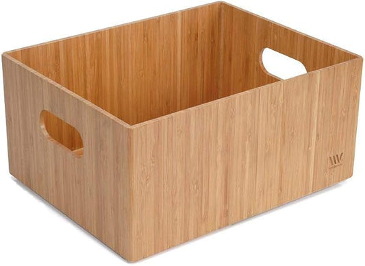 MobileVision Bamboo Storage Box, 14”x11”x 6.5”, Durable Bin w/ Handles, Stackable - For Toys Bedding Clothes Baby Essentials Arts & Crafts Closet & Office Shelf by MobileVision