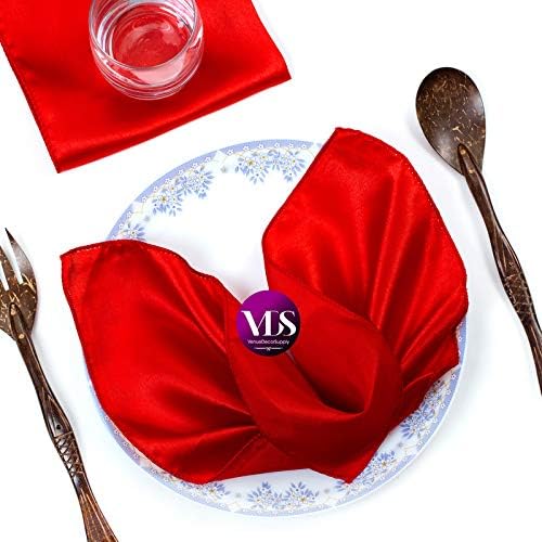 VDS - 100 Pieces | Satin Napkins 12 x 12 Inch Square | Kitchen & Dinner Table Napkins Cloths Handkerchief for Restaurant Bistro Wedding Christmas Birthday Party Dinner Decoration (Red) by VDS