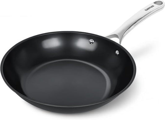 Tri-Ply Clad Nitrided Carbon Steel Frying Pan, 9.5 Inch | Pre-seasoned surface, lightweight design, enhanced rust resistance, easy food release, induction compatible by CASTIVO
