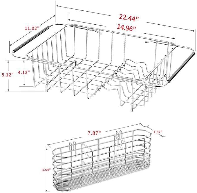 JAQ Over Sink Dish Drying Rack, Expandable 14.96"–22.44" Adjustable Dish Rack for Kitchen Sink, 304 Stainless Steel Dish Drainer with Utensil Holder, Space Saving for Most Standard Kitchen Sinks - Image 4