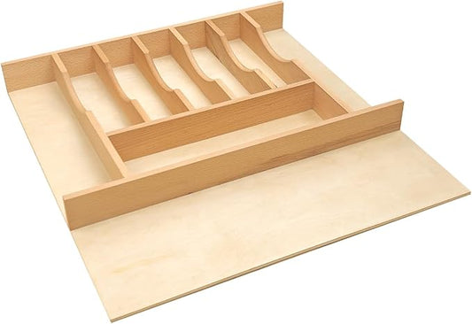 Silverware Drawer Organizer - Trim-to-Fit with Adjustable Dividers for Kitchen Utensil Storage, Beech Wood Frame with 11 Sizes (20.63" W x 22" D) by Unknown