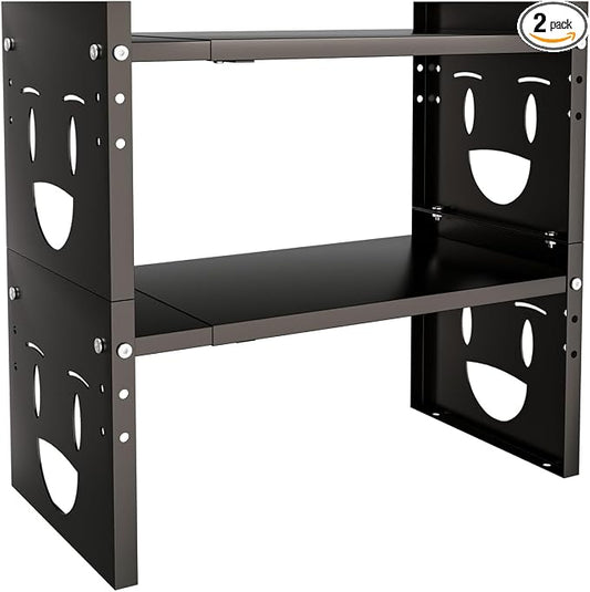 Fun-Face Expandable Cabinet Shelf Organizer,Adjustable Height & Width, Stackable Metal Storage Rack,Kitchen Spice Rack, Pantry Shelf, Countertops (2, Black) by Ipotivespaceorganization