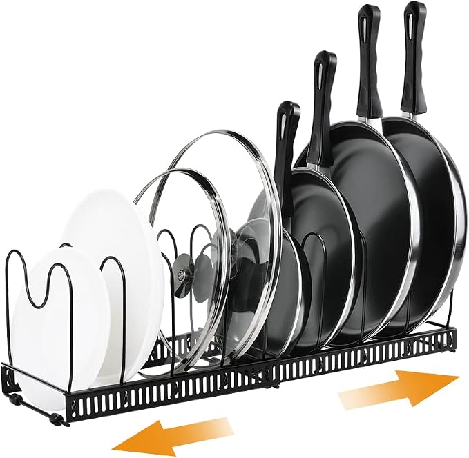 Expandable Pot Organizer Rack, Pans and Pots Lid Organizer Rack Holder with 10 Adjustable Compartment for Kitchen Cabinet Cookware Baking Frying Rack, Black… by ANIUNIU