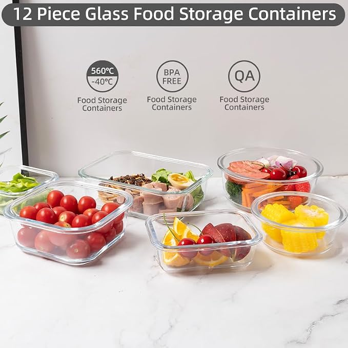 12 Pack Glass Storage Containers Transparent, Stackable Design Meal Prep Containers for Food Storage, Home, Kitchen & Pantry Organization, Microwave/Freezer/Dishwasher Safe - Image 5
