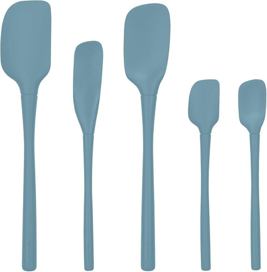 Tovolo Flex Core 5 Piece Silicone Spatula Set Heat Resistant All Silicone Utensils Include Non Stick Spatula Spoonula Jar Scraper, Dishwasher Safe BPA Free Spatulas for Baking Mixing, Blue Slate by Tovolo