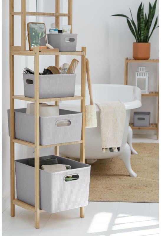 Superio Ribbed Collection - Decorative Plastic Basket Open Home Storage Bins Organizer, White Smoke (Set of 4) 1 Large, 1 Medium, 2 Small - Containers for Organizing Closet Storage Bins for Shelves - Image 9