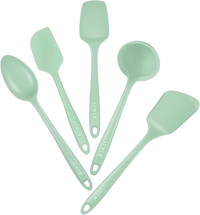 5PCS Silicone Kitchen Utensils Set, Heat Resistant Spatula Set | Cooking Tools Made of Food Grade BPA Free Silicone, Heat Resistant Design Protects Nonstick Cookware for Everyday Meals by AUWUB