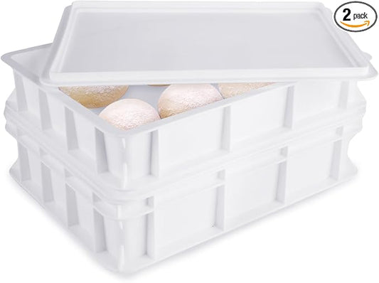 2 Pack Pizza Dough Proofing Box with lid, 2 Size Plastic Stackable BPA-Free Trays with Covers, Pizza Proofing Container, Pizza Box for Proofing Dough, 15.7 x 11.8 Inch, Height 3&4 Inch by LOLYSIC