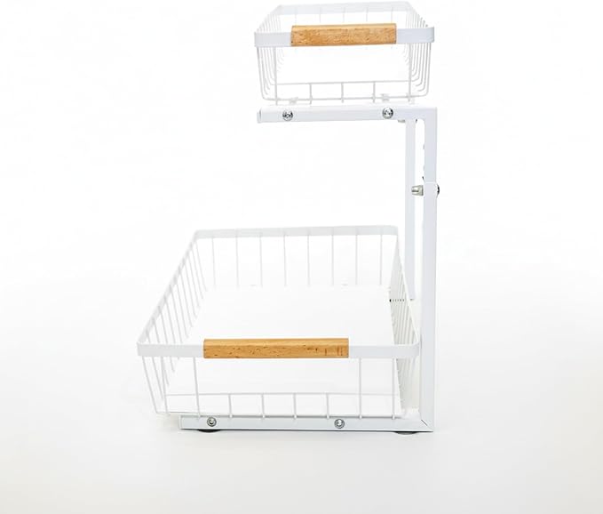 Under Sink Organizer, 2 Tier Pull Out Cabinet Organizers and Storage for Kitchen Bathroom Pantry Laundry, Adjustable Height, Slide Out Thickened Metal Storage Shelf (White, 1 Pack) - Image 2