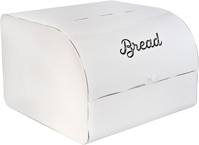 AuldHome Design Large White Bread Box; Farmhouse Enamelware Vintage Style Family Size Countertop Bread Bin by AuldHomeDesign