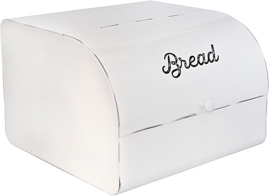 AuldHome Design Large White Bread Box; Farmhouse Enamelware Vintage Style Family Size Countertop Bread Bin by AuldHomeDesign