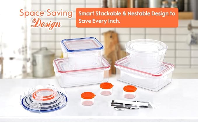 RockBerry 40 PCS Food Storage Containers with Lids (20 Boxes-20 Lids) | Airtight- Plastic Stackable Container for Pantry Kitchen Organization-Microwave Dishwasher,Freezer Safe 100% Leak Proof - Image 4