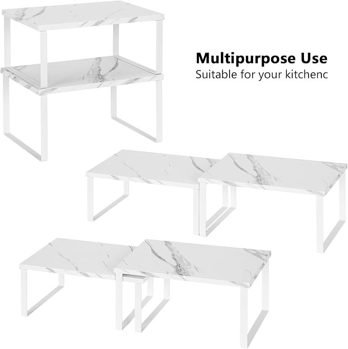 NEX Cabinet Organizer Shelf, Kitchen Counter Shelves Set of 4 | Stackable & Expandable Spice Rack, Space-Saving Pantry Organizers Bathroom Countertop Storage, White - Image 4