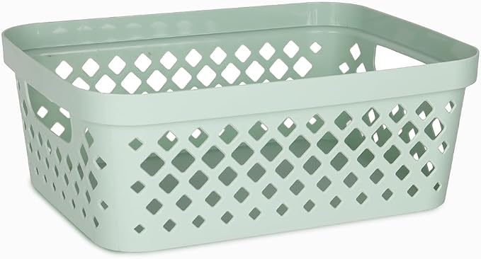 Glad Plastic Storage Basket Set, Value Pack of 6 | Open Storage Bins for Shelves, Bathroom, Pantry, Closet | Nesting Organizer Boxes with Handles, 2 Gallon, Sage - Image 2