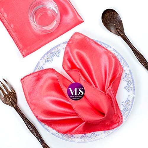 VDS - 75 Pieces | Satin Napkins 20 x 20 Inch Square | Kitchen & Dinner Table Napkins Cloths Handkerchief for Restaurant Bistro Wedding Christmas Birthday Party Dinner Decoration (Coral) by VDS