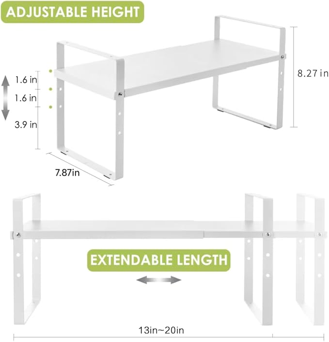 Across-Star Expandable Cabinet Shelf Organizer Rack, Stackable Kitchen Counter Storage Shelves Stand, Adjustable Height Pantry Shelf Spice Rack (White, 1 Pack) - Image 3