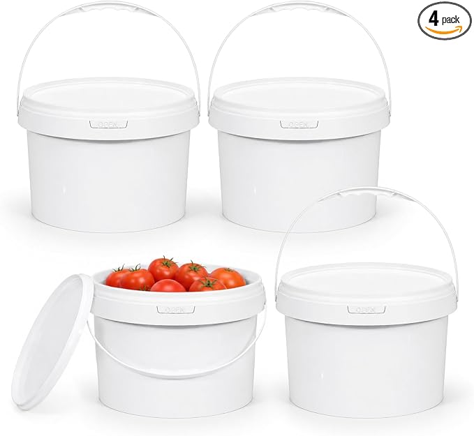 DEMORA 4 Pack 2.1 Gallon Food Grade Storage Buckets with Lids, White | BPA-Free & Stackable, Leakproof Freezer Safe; For Deli, Ice Cream, Meal Prep, Cleaning, Car Wash & Fishing by DEMORA