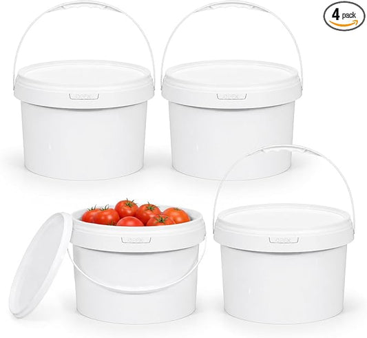 DEMORA 4 Pack 2.1 Gallon Food Grade Storage Buckets with Lids, White | BPA-Free & Stackable, Leakproof Freezer Safe; For Deli, Ice Cream, Meal Prep, Cleaning, Car Wash & Fishing by DEMORA