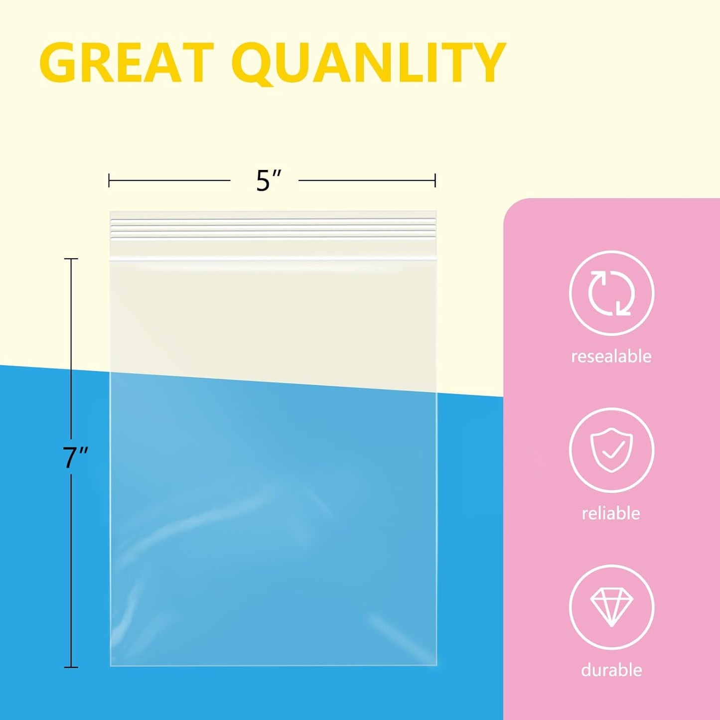 iMailer - 1000 Pcs- 5" x 7" Clear Small Zip Bag - Reclosable Zip Plastic Poly Bags 2 Mil with Resealable Lock Seal Zipper for A2 A4 A6 Cards & Envelopes, Bakery, Cookies, Sandwich