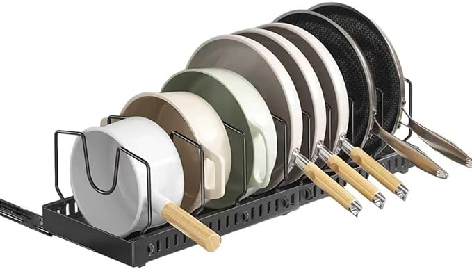 pots and pans organizer under cabinet,pot lid organizers inside cabinet holders for kitchen,Horizontal and vertical pulling modes,Can be extended and adjusted (Black horizontal pull-out) - Image 9