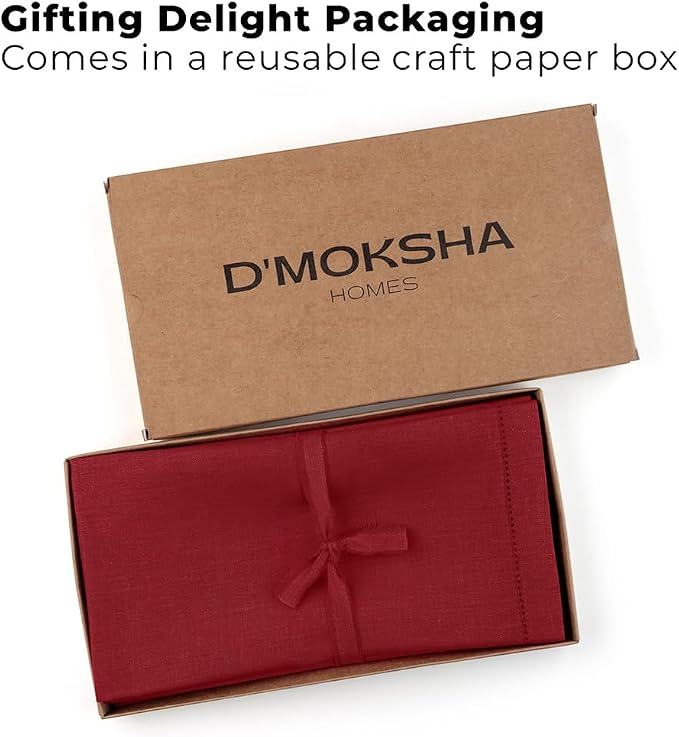 Signature Linen™ by D'Moksha Red Dinner Napkins Set of 4, 20 x 20 Inch Cloth Napkins, 100% Pure Linen, Hemstitch, Machine Washable Table Napkins- Summer, Weddings, Outdoor hostings - Image 5