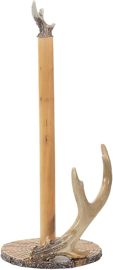 Towel Holder - Vintage Rustic Kitchen Décor - 15.5" x 6.5" 6.5" Dia.x15.5 H | Wood. RUSTIC KITCHEN CHARM: Add an authentic touch to your kitchen with this paper towel holder, featuring faux antler - Image 3