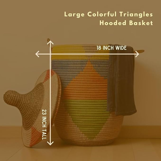 Woven Baskets for Storage, Colorful Triangles, Set of 3, 18" Wide Tall - Image 5