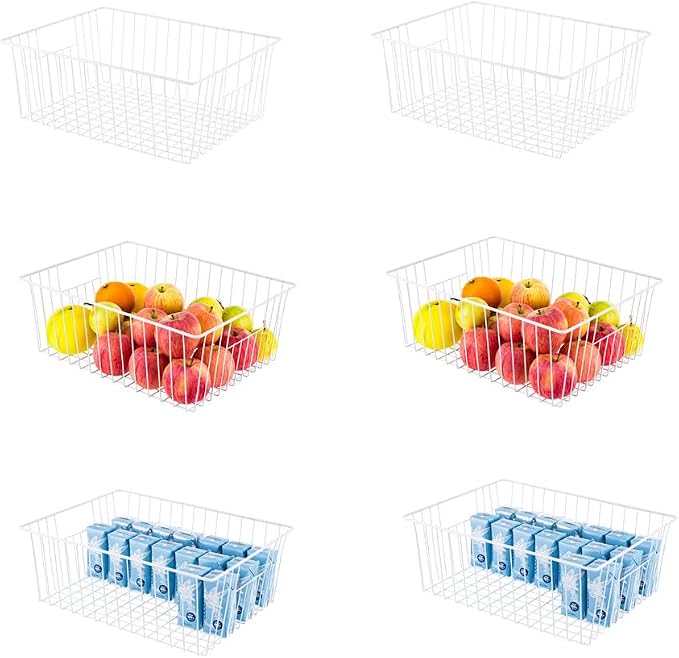 16inch Upright Freezer Organizer Baskets for 13-14,16-21 cu.ft Standup Freezer, Settle freezer chaos and reduce food waste effectively, Durable, Fully Use Space, Improve Air Circulate, White, 6pcs by Y.Z.Bros
